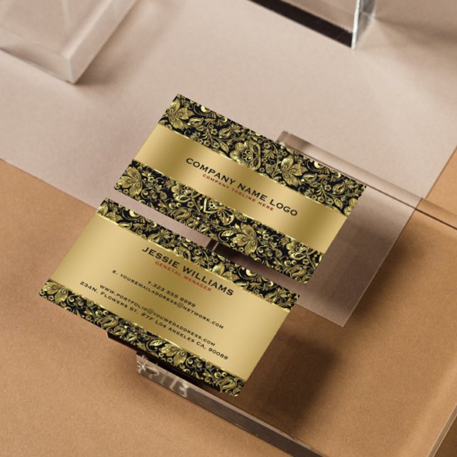 Tarjeta De Visita Damas de acero inoxidable y floral de oro metálico (Subido por el creador)