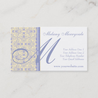 Tarjeta De Visita Damasco amarillo y púrpura elegante de Scrollwork