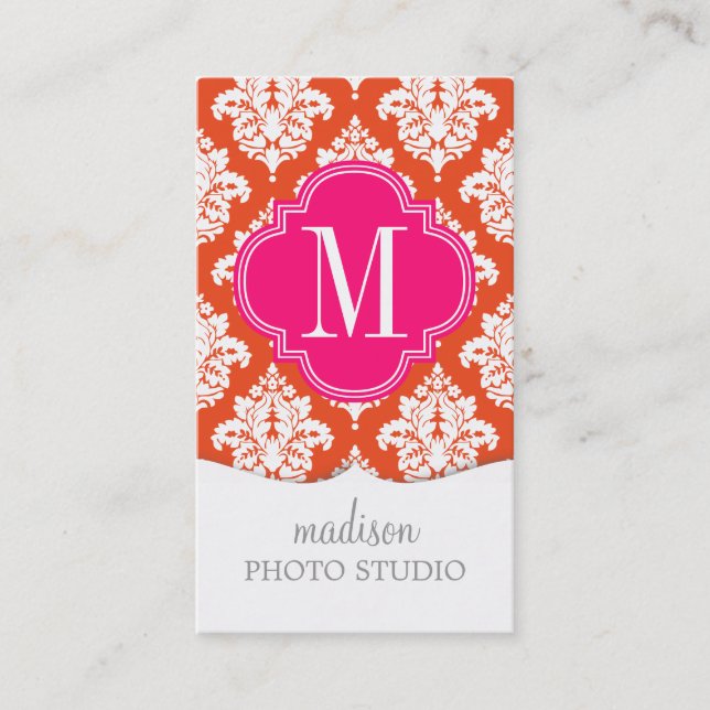 Tarjeta De Visita Damasco anaranjado elegante personalizado (Anverso)