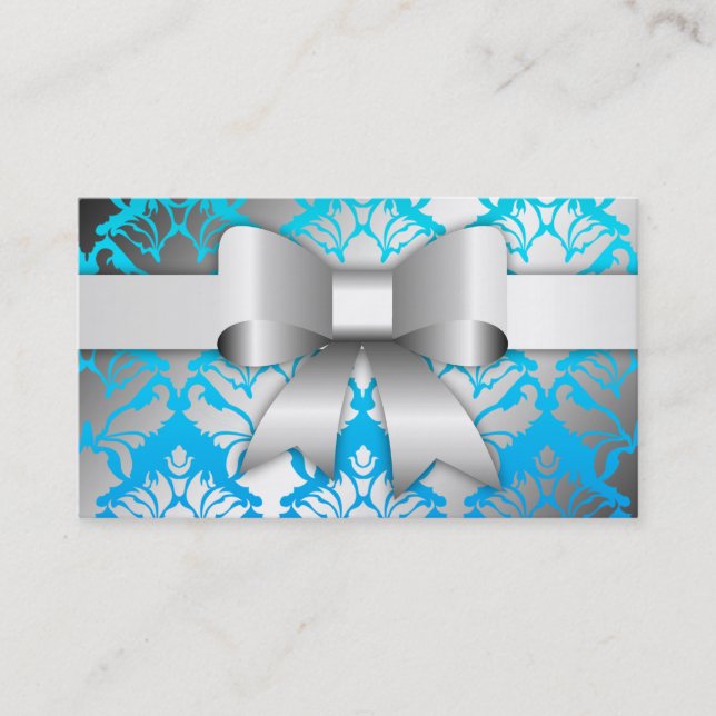 Tarjeta De Visita damasco azul tropical 311-Bow-licious (Anverso)