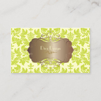 Tarjeta De Visita Damasco barroco en verde lima/marrón chocolate
