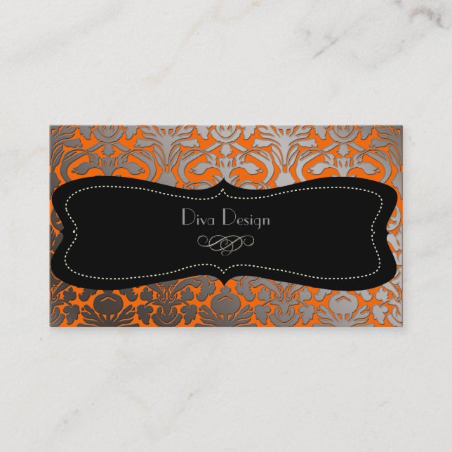 Tarjeta De Visita Damasco barroco falso plateado/negro (Anverso)