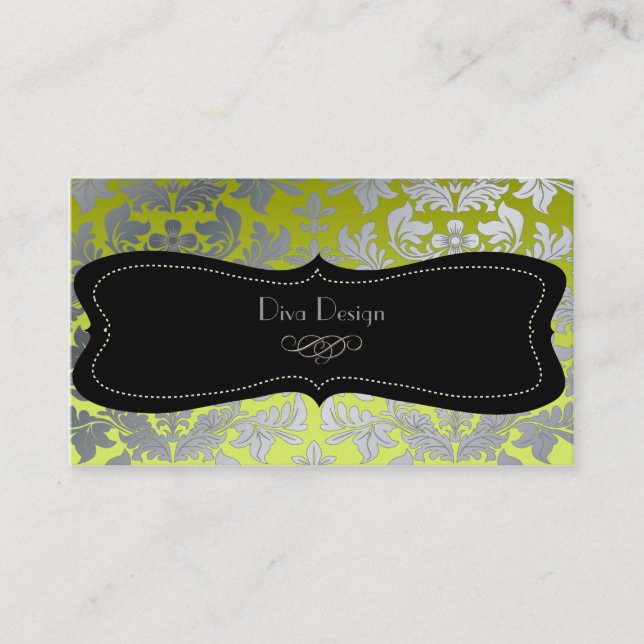 Tarjeta De Visita Damasco barroco falso plateado/verde negro/lima (Anverso)