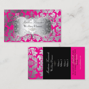 Tarjeta De Visita damasco barroco plateado/fucsia PixDezines