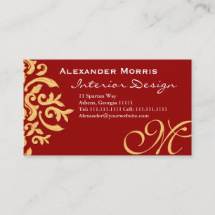 Tarjeta De Visita Damasco Barroco Ruby Black and Gold Elegant
