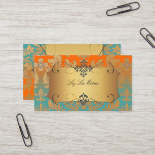 Tarjeta De Visita Damasco barroco vintage de PixDezines/verde azulad