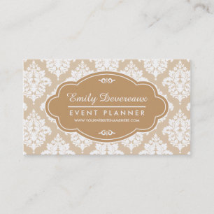 Tarjeta De Visita Damasco beige de lino elegante personalizado