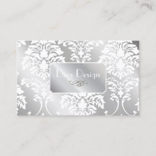 Tarjeta De Visita Damasco blanco PixDezines + tono plateado