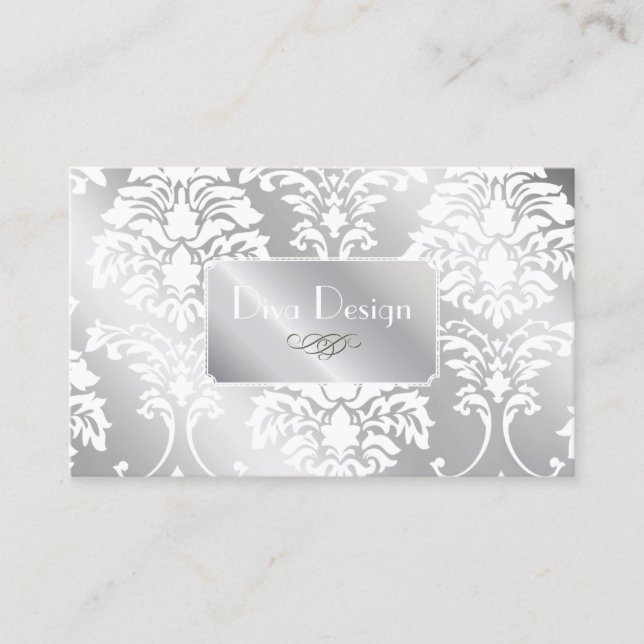 Tarjeta De Visita Damasco blanco PixDezines + tono plateado (Anverso)