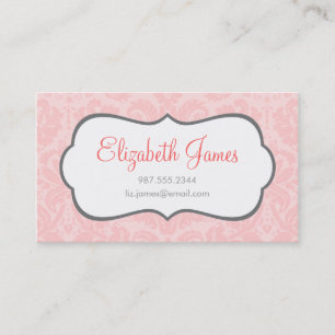 Tarjeta De Visita Damasco blanco rosa claro