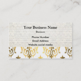 Tarjeta De Visita damasco blanco y dorado de moda
