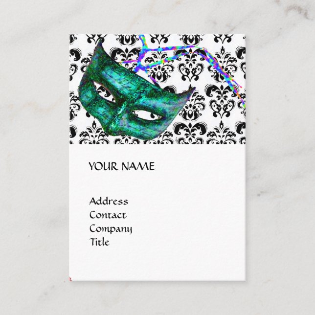 Tarjeta De Visita Damasco blanco y negro de MASQUERADE FIESTA (Anverso)