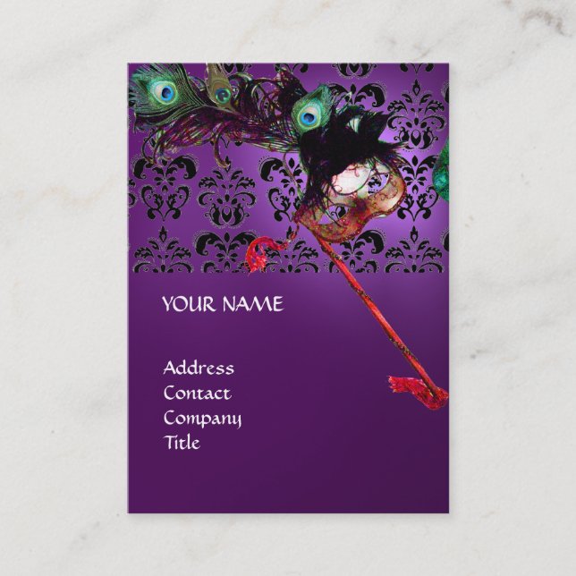 Tarjeta De Visita Damasco blanco y negro de MASQUERADE FIESTA (Anverso)