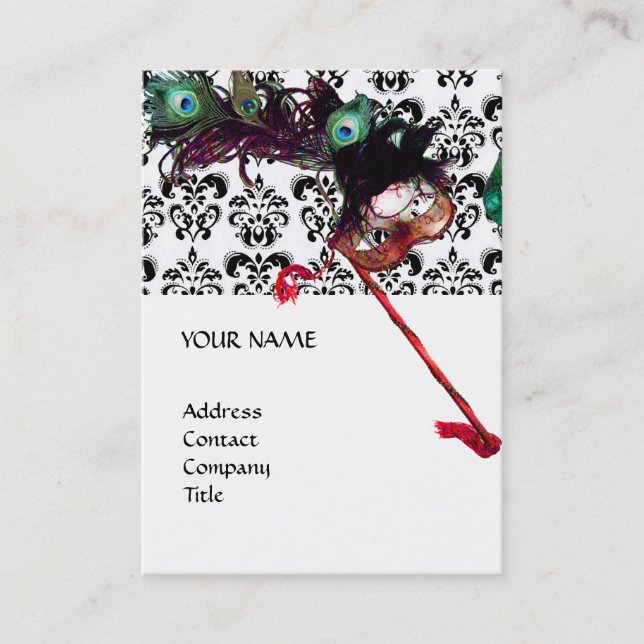 Tarjeta De Visita Damasco blanco y negro de MASQUERADE FIESTA (Anverso)