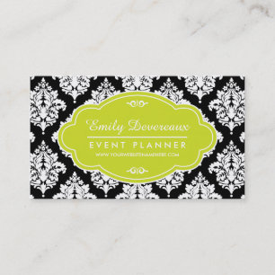 Tarjeta De Visita Damasco blanco y negro elegante personalizado