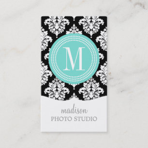 Tarjeta De Visita Damasco blanco y negro elegante personalizado