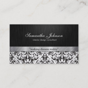 Tarjeta De Visita Damasco blanco y negro elegante profesional