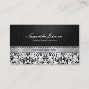 Tarjeta De Visita Damasco blanco y negro elegante profesional