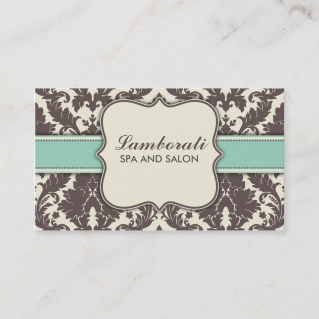 Tarjeta De Visita Damasco Brown moderno elegante floral beige y (Anverso)