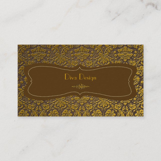 Tarjeta De Visita damasco de encaje barroco /faux dorado/castaño mar (Anverso)