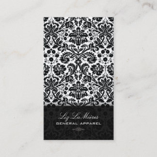 Tarjeta De Visita Damasco de época de diseño blanco + negro de PixDe