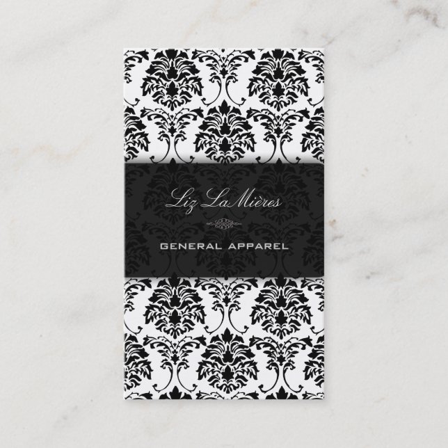 Tarjeta De Visita Damasco de época de PixDezines negro + blanco flor (Anverso)