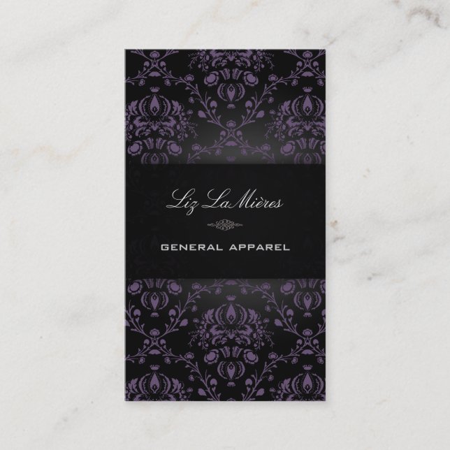 Tarjeta De Visita Damasco de época PixDezines Negro+Púrpura Dolcè (Anverso)