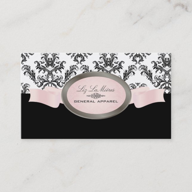 Tarjeta De Visita Damasco de gelatina blanca, rosa y negra (Anverso)