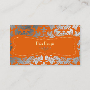 Tarjeta De Visita Damasco de plata/naranja quemado/chocolate