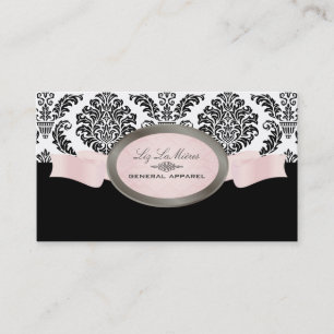 Tarjeta De Visita Damasco de Rossette blanco, rosa, negro de PixDezi