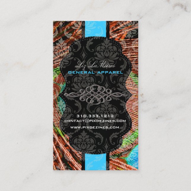 Tarjeta De Visita Damasco de Vendome PixDezines, Pluma de pavo real (Anverso)
