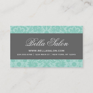 Tarjeta De Visita Damasco de Vintage elegante de Gris Aqua y Carbón