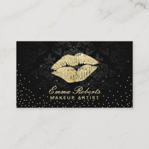 Tarjeta De Visita Damasco del negro del beso del oro del salón de