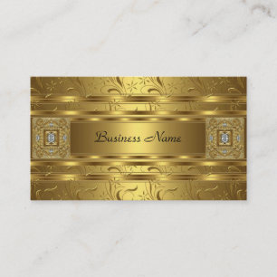 Tarjeta De Visita Damasco Dorado Negro Floral Joya Elegante Clásico