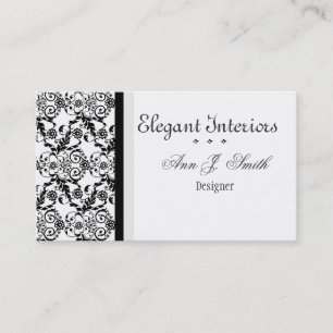 Tarjeta De Visita Damasco elegante con clase blanco negro floral