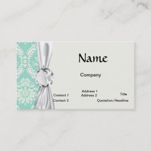 Tarjeta De Visita damasco elegante de aqua y crema fleur