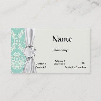Tarjeta De Visita damasco elegante de aqua y crema fleur