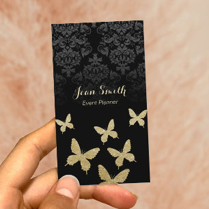 Tarjeta De Visita Damasco elegante de la oscuridad de las mariposas