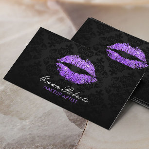 Tarjeta De Visita Damasco elegante de los labios púrpuras del