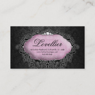 Tarjeta De Visita Damasco elegante del gris del rosa de la joyería