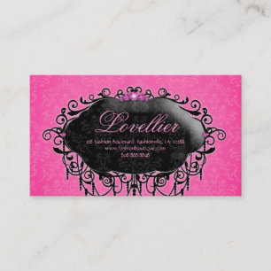 Tarjeta De Visita Damasco elegante del negro del rosa de la joyería