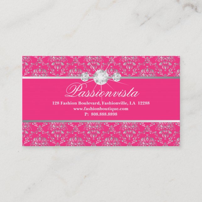 Tarjeta De Visita Damasco elegante del rosa de la plata de los (Anverso)