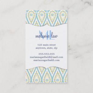Tarjeta De Visita Damasco elegante moderno Paisley azul