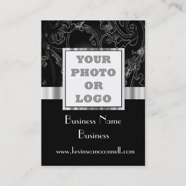Tarjeta De Visita Damasco elegante negro (Anverso)