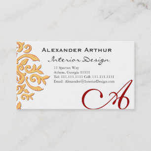 Tarjeta De Visita Damasco elegante para el decorador de interiores,