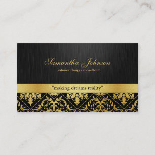 Tarjeta De Visita Damasco elegante profesional del negro y del oro