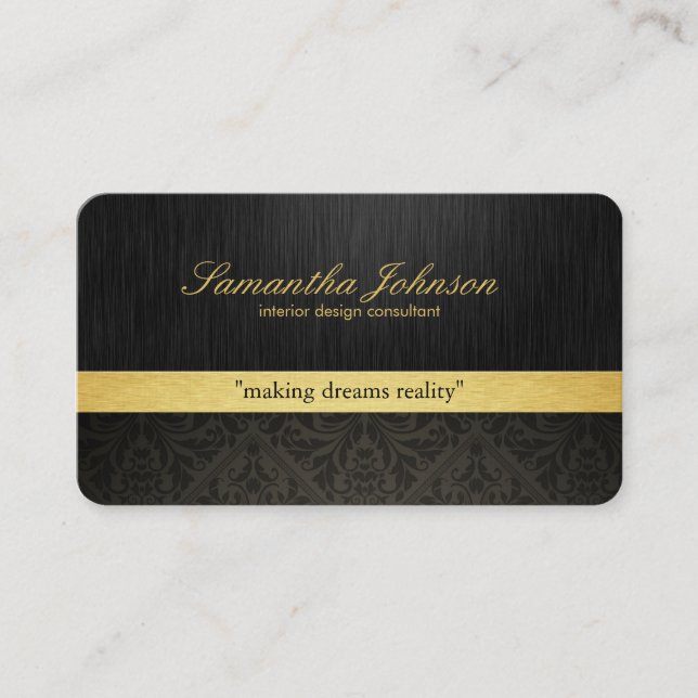 Tarjeta De Visita Damasco elegante profesional del negro y del oro (Anverso)