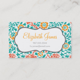 Tarjeta De Visita Damasco floral de coral verde azulado y Naranja re