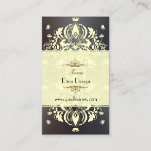 Tarjeta De Visita Damasco floral de crema/fondo DIY