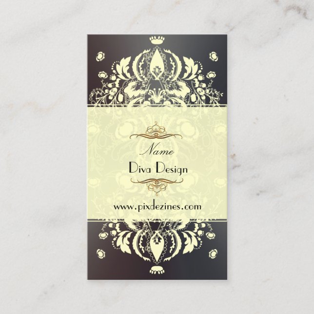 Tarjeta De Visita Damasco floral de crema/fondo DIY (Anverso)